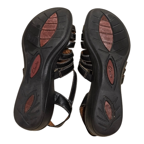 Clarks Artisan Open Toe Leather Strap Sandals 7.5 Black - Picture 3 of 5